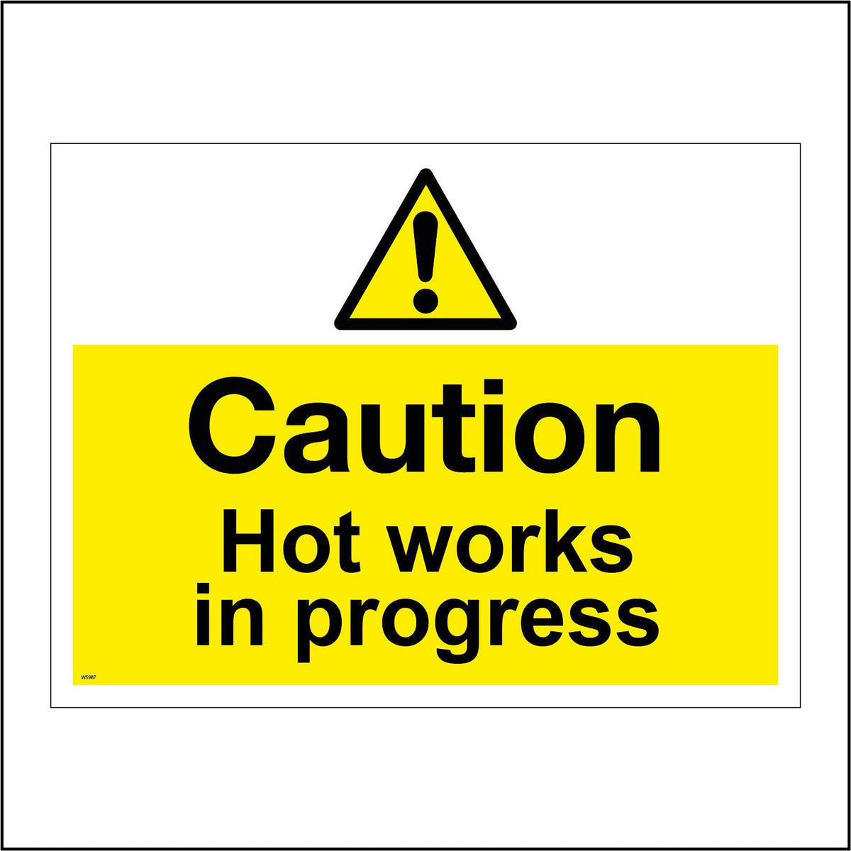Caution Hot Works In Progress Sign with Triangle Exclamation Mark ...