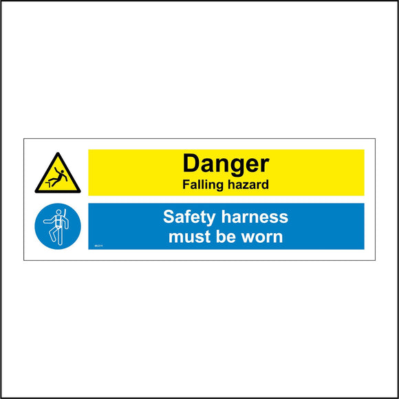 MU214 Danger Falling Hazard Safety Harness Must Be Worn Sign with Triangle Circle 2 People Safety Harness