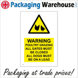 WS591 Warning Poultry Grazing Sign with Triangle Chickens