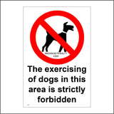 TR257 The Exercising Of Dogs In This Area Is Strictly Forbidden Maximum Penalty £500 Sign with Circle Dog