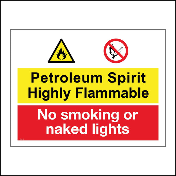MU146 Petroleum Spirit Highly Flammable No Smoking Or Naked Lights Sign with Triangle Fire Circle Match