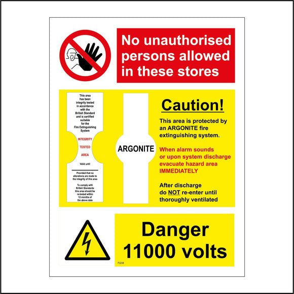 FI238 Argonite Area Integrity Tested Danger 11000 Volts
